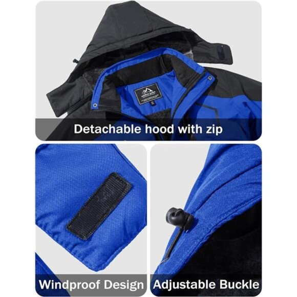 Men's Winter Coats Water Resistant Ski Snow Jacket Warm Fleece Jacket Raincoats - Picture 4 of 7